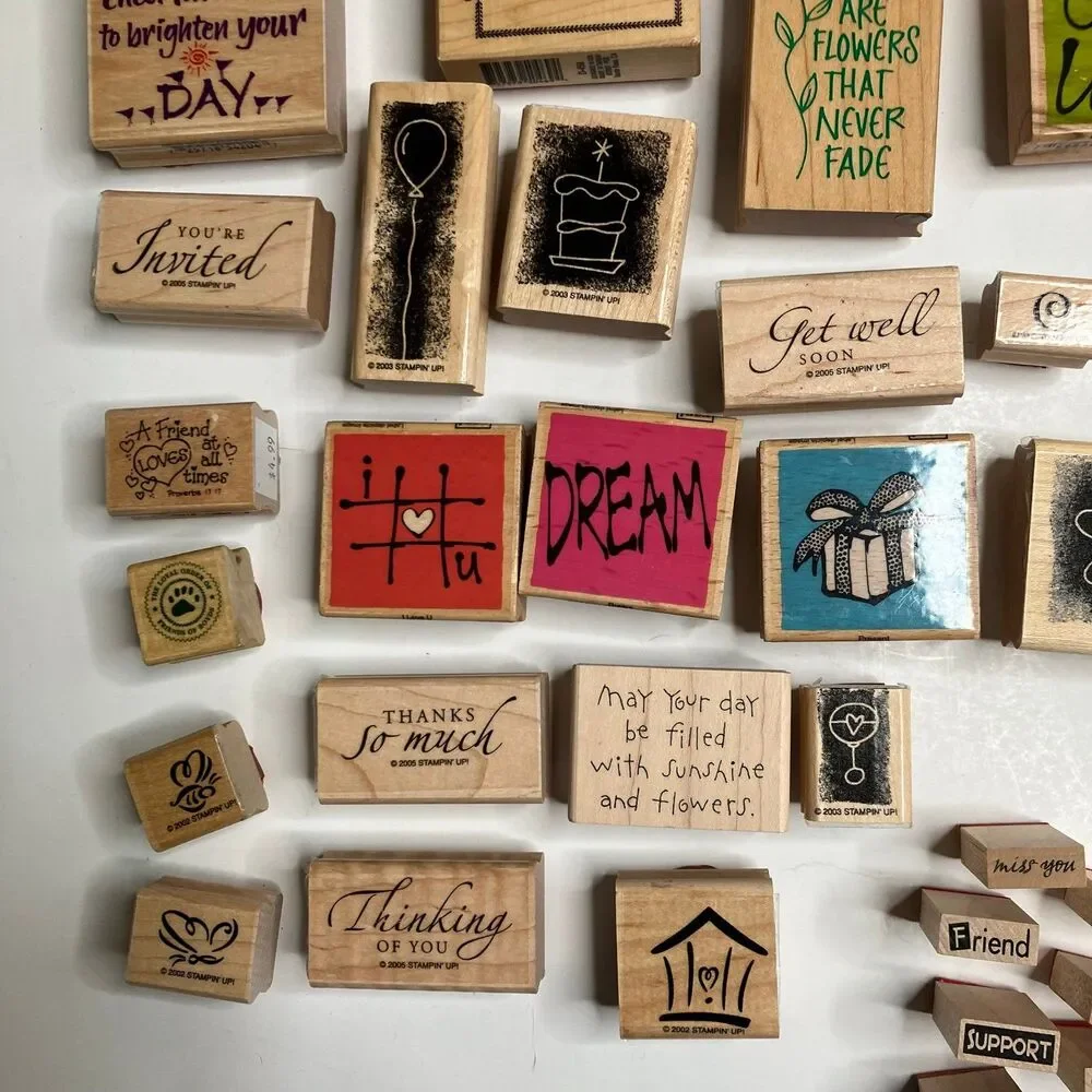 HUGE Lot Of Over 60 Miscellaneous Wooden Rubber Stamps Assorted